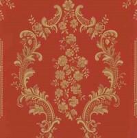 Detailansicht des Stoffes GAVET, Farbton RED (florale Ornamente im Rokokostil)