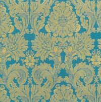 Detailansicht des Stoffes JACOBIAN, Farbton TURQUOISE (Ornamentmuster/Barock)