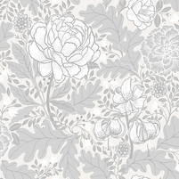 florale Tapete, von der Arts and Crafts Bewegung inspiriert: KESWICK, hier Farbe GREY, bei ARTE FRESCA