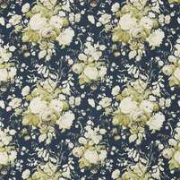 Detailansicht des Blumenstoffes STAPLETON PARK, Farbtonkombination NAVY/OLIVE, bei ARTE FRESCA